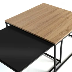Lot de 2 tables basses gigognes industrielles métal noir 60 cm et 70 cm*IDMarket Hot