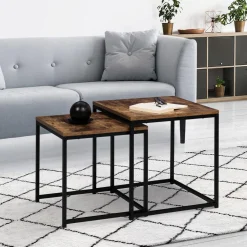 Lot de 2 tables basses gigognes industrielles effet bois vieilli*IDMarket Sale