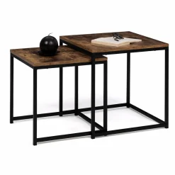 Lot de 2 tables basses gigognes industrielles effet bois vieilli*IDMarket Sale