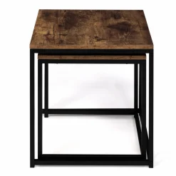 Lot de 2 tables basses gigognes industrielles effet bois vieilli*IDMarket Sale