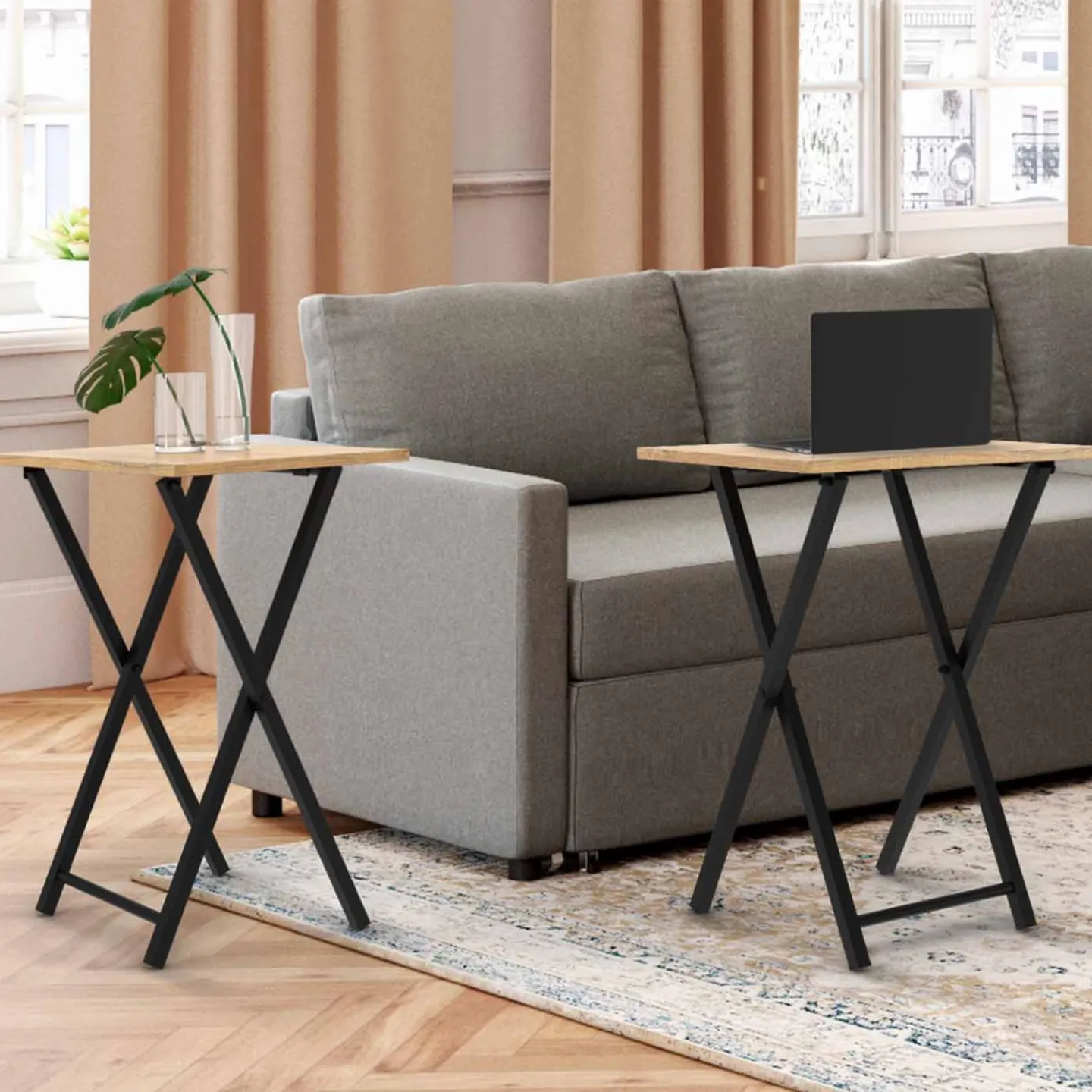 Lot de 2 tables d'appoint pliantes bois et métal*IDMarket Clearance