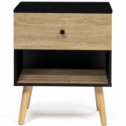 Lot de 2 tables de chevet scandinaves bois et noir 1 tiroir*IDMarket