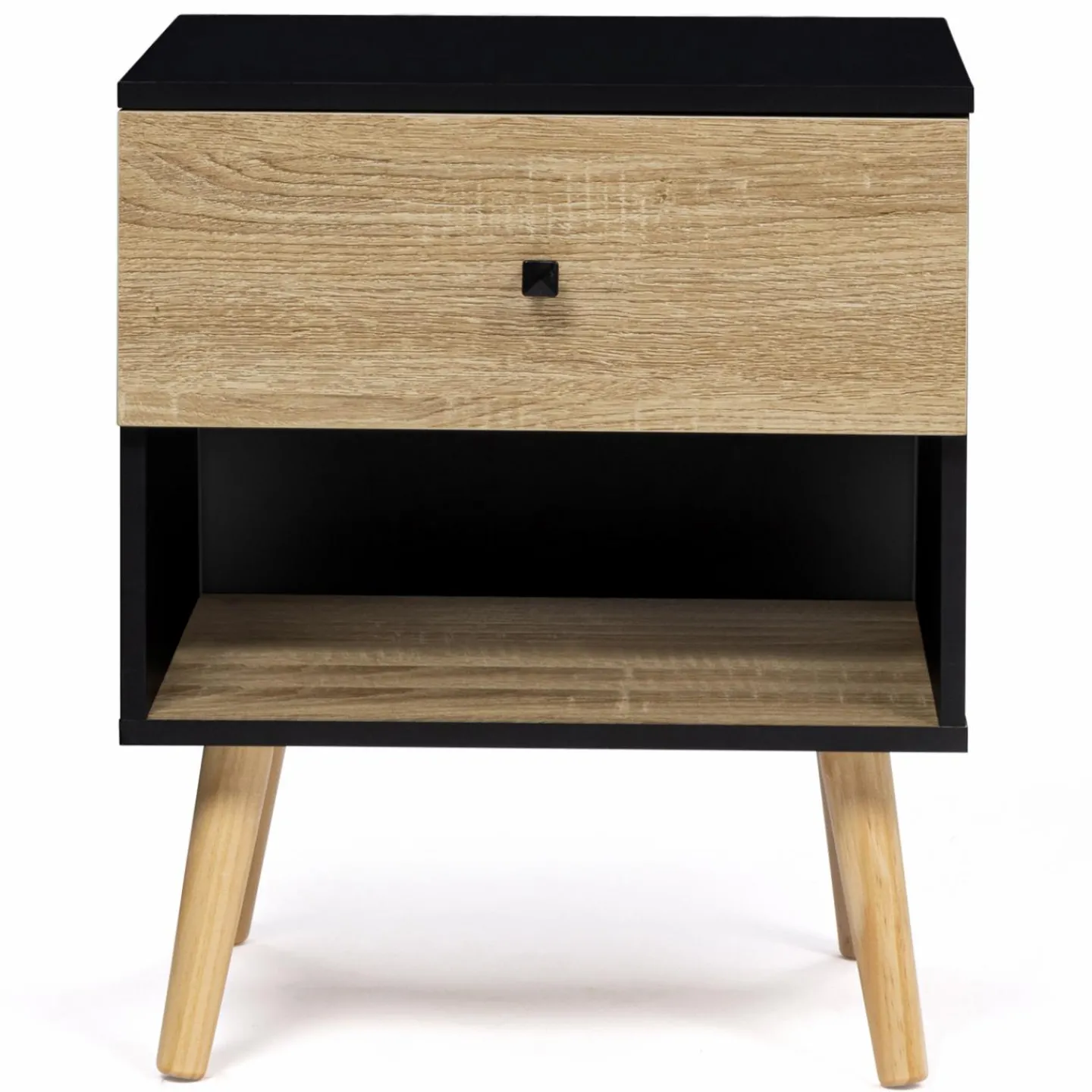 Lot de 2 tables de chevet scandinaves bois et noir 1 tiroir*IDMarket