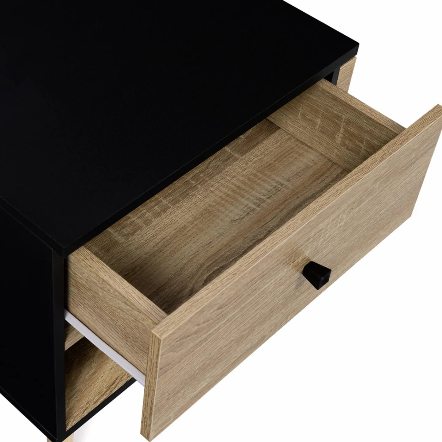 Lot de 2 tables de chevet scandinaves bois et noir 1 tiroir*IDMarket