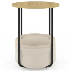 Lot de 2 tables de chevet, d'appoint, bout de canapé rondes avec panier en tissu*IDMarket Outlet