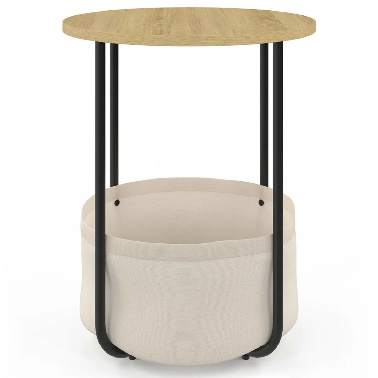 Lot de 2 tables de chevet, d'appoint, bout de canapé rondes avec panier en tissu*IDMarket Outlet