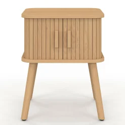 Lot de 2 tables de chevet 2 portes coulissantes lattes tasseaux bois coloris chêne*IDMarket Best