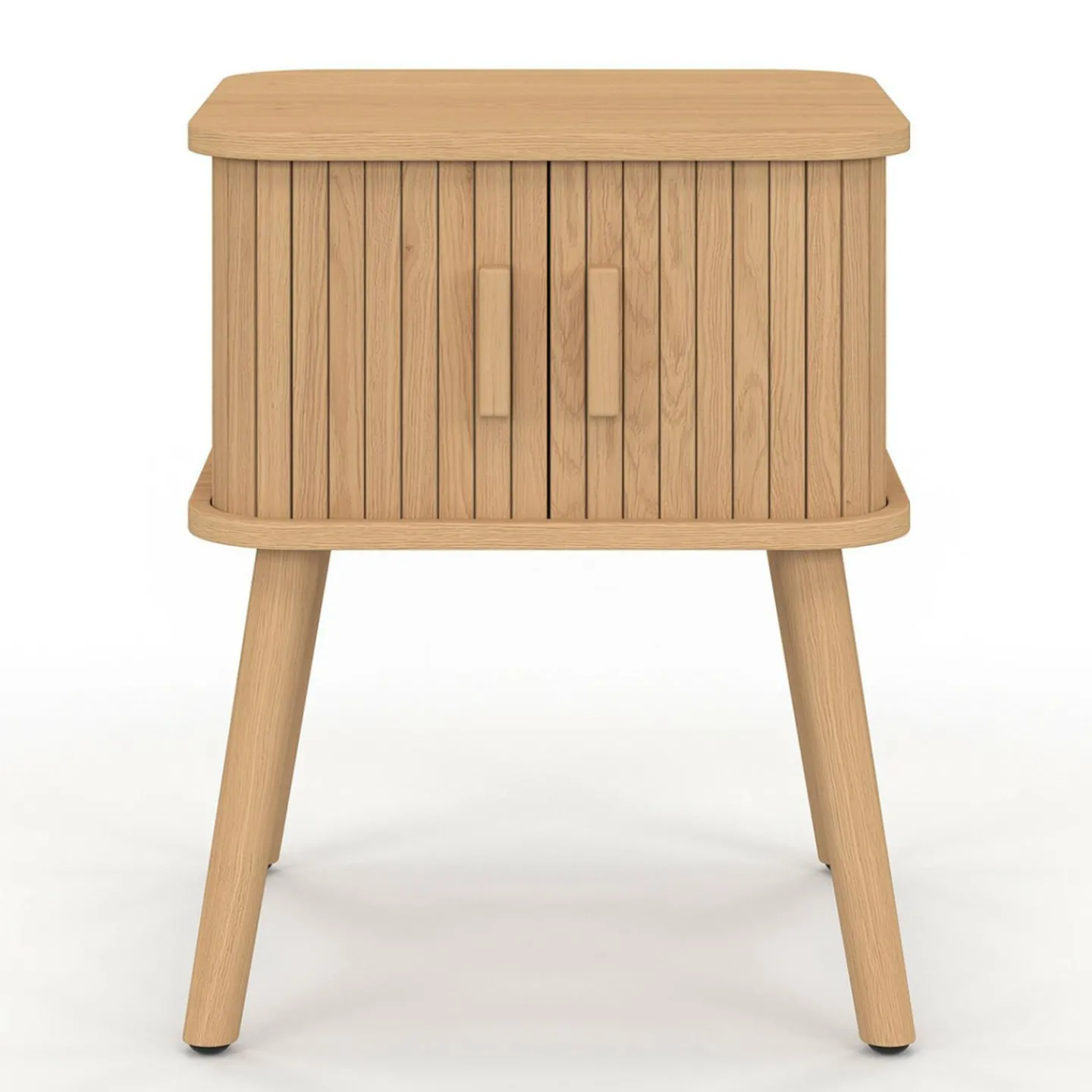 Lot de 2 tables de chevet 2 portes coulissantes lattes tasseaux bois coloris chêne*IDMarket Best