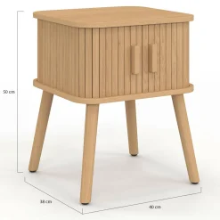 Lot de 2 tables de chevet 2 portes coulissantes lattes tasseaux bois coloris chêne*IDMarket Best