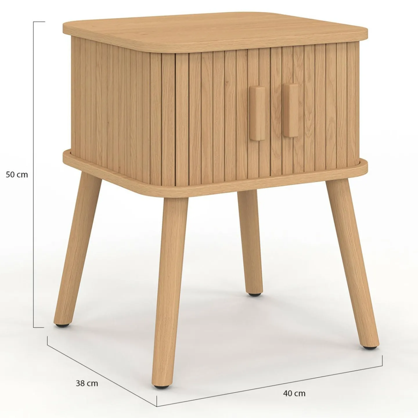 Lot de 2 tables de chevet 2 portes coulissantes lattes tasseaux bois coloris chêne*IDMarket Best