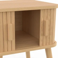 Lot de 2 tables de chevet 2 portes coulissantes lattes tasseaux bois coloris chêne*IDMarket Best