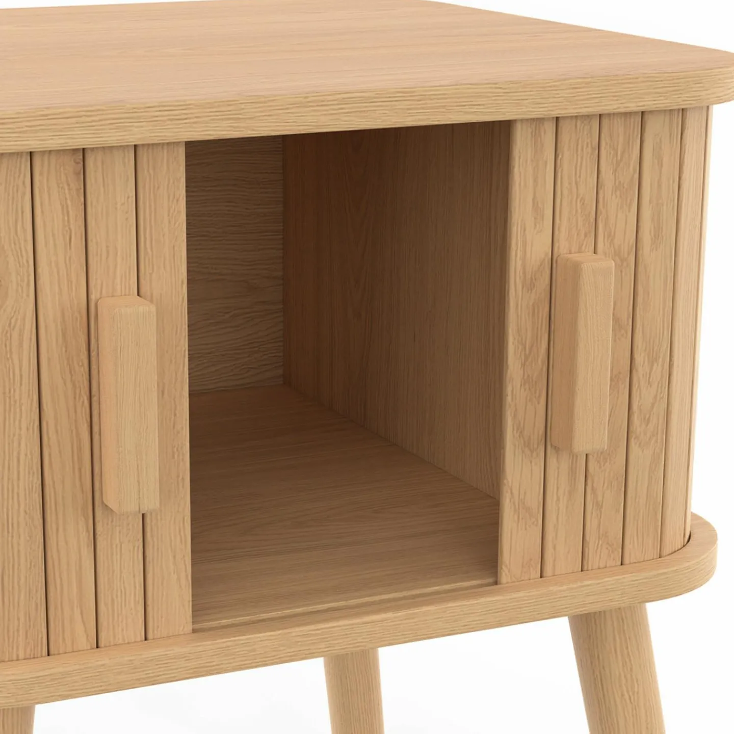 Lot de 2 tables de chevet 2 portes coulissantes lattes tasseaux bois coloris chêne*IDMarket Best