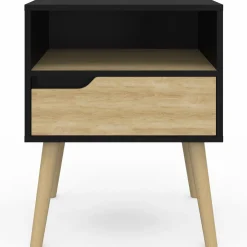 Lot de 2 tables de chevet scandinaves avec tiroir bois noir et effet hêtre*IDMarket