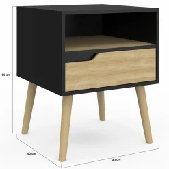Lot de 2 tables de chevet scandinaves avec tiroir bois noir et effet hêtre*IDMarket