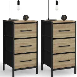 Lot de 2 tables de chevet 3 tiroirs*IDMarket Outlet