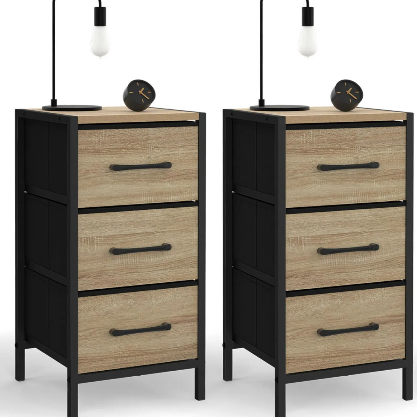 Lot de 2 tables de chevet 3 tiroirs*IDMarket Outlet