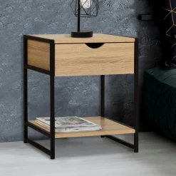 Lot de 2 tables de chevet bois et métal noir*IDMarket Best