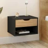 Lot de 2 tables de chevet suspendues 1 tiroir avec niche en bois façon hêtre et noir*IDMarket Outlet