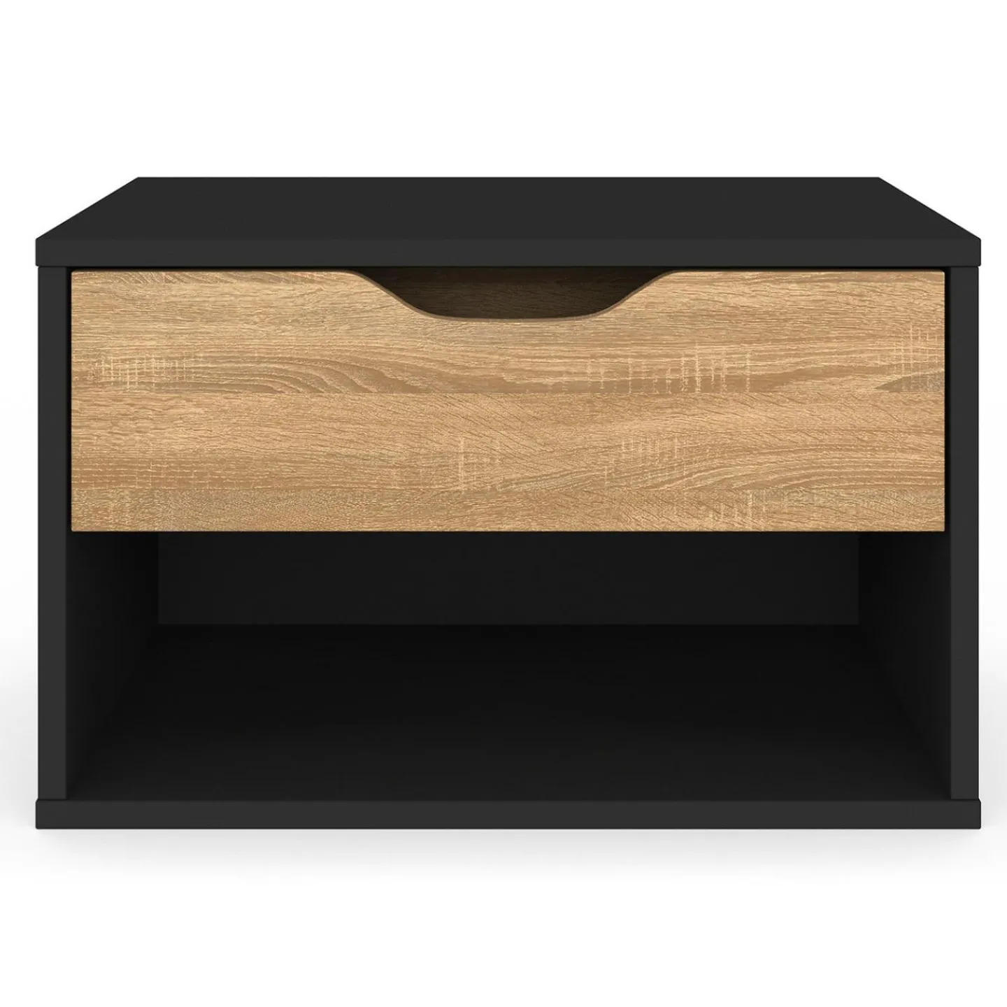 Lot de 2 tables de chevet suspendues 1 tiroir avec niche en bois façon hêtre et noir*IDMarket Outlet