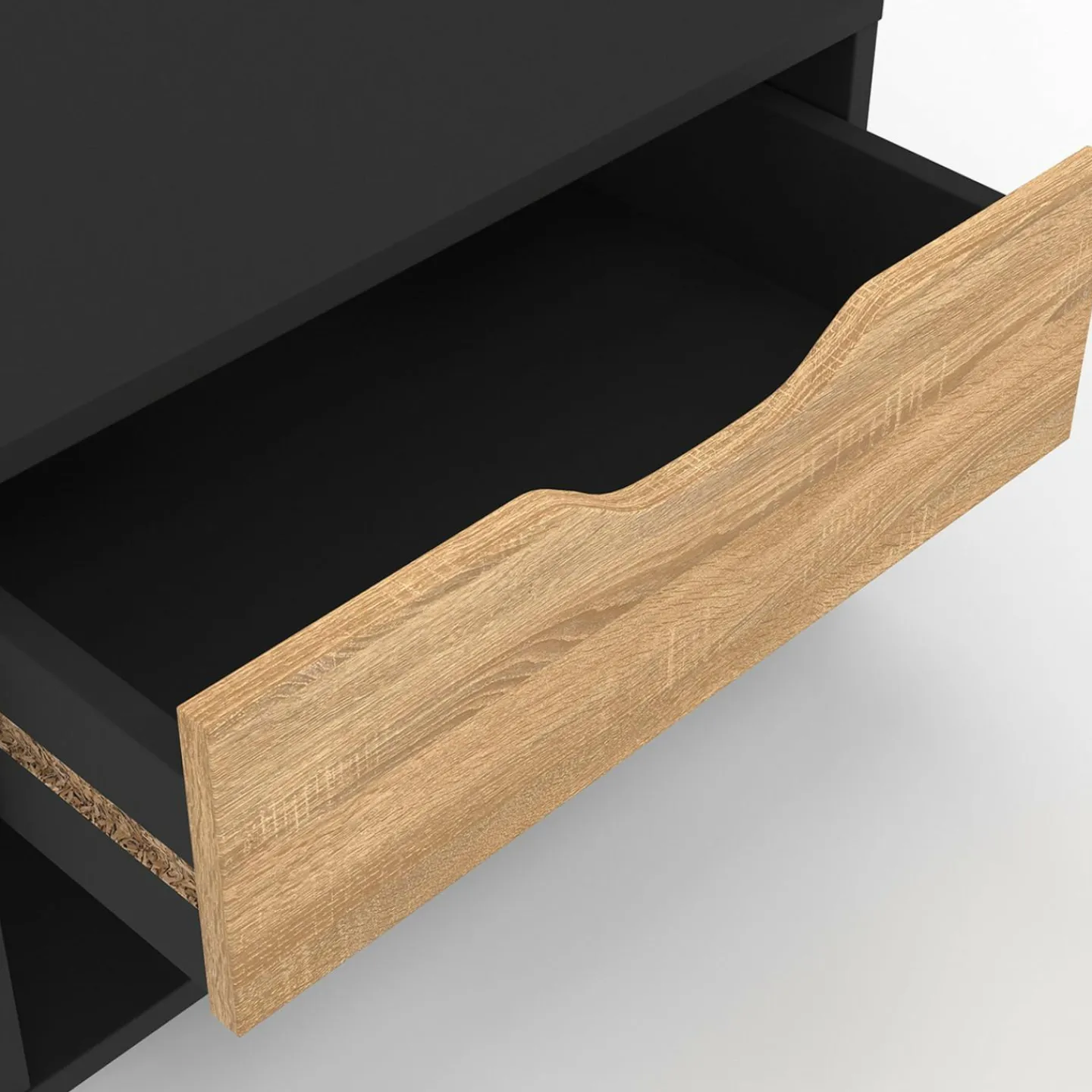 Lot de 2 tables de chevet suspendues 1 tiroir avec niche en bois façon hêtre et noir*IDMarket Outlet