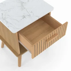 Lot de 2 tables de chevet JULIETTE plateau effet marbre 1 tiroir avec niche lattes tasseau bois*IDMarket Sale
