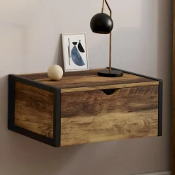 Lot de 2 tables de chevet suspendues bois foncé et noir style industriel*IDMarket New