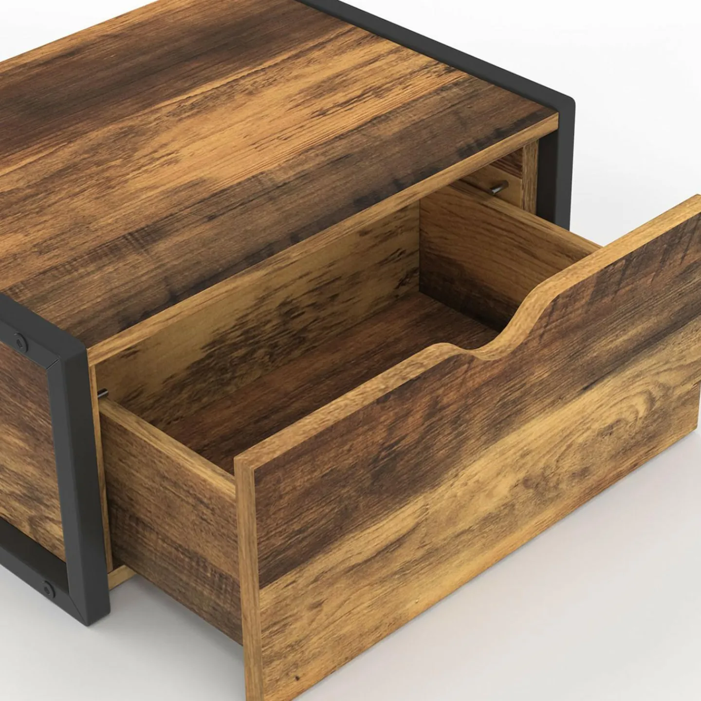 Lot de 2 tables de chevet suspendues bois foncé et noir style industriel*IDMarket New