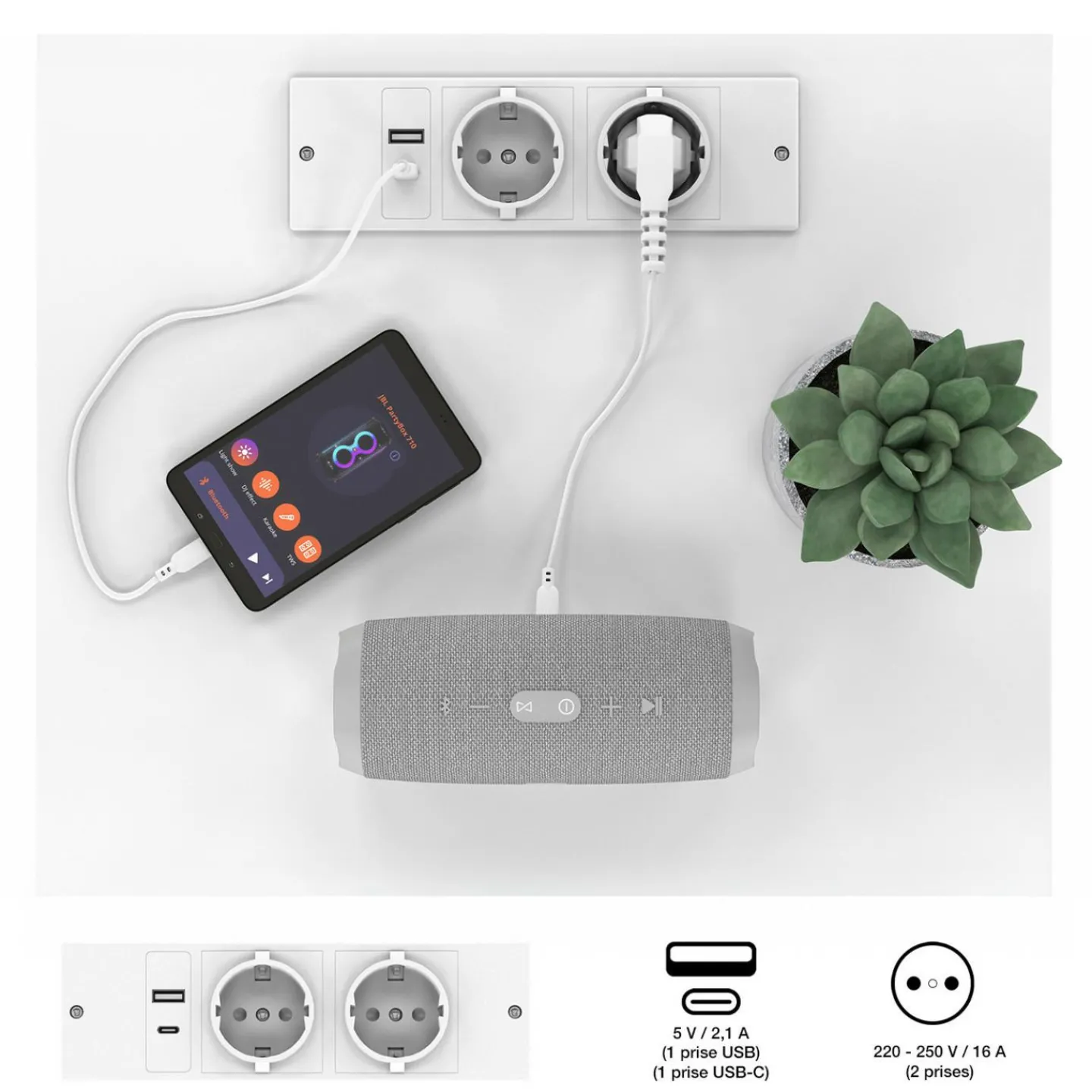 Lot de 2 tables de chevet à LED avec station de recharge 1 tiroir et niche*IDMarket Clearance