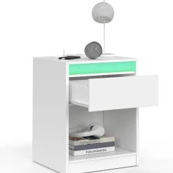 Lot de 2 tables de chevet à LED avec station de recharge 1 tiroir et niche*IDMarket Clearance