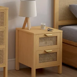 Lot de 2 tables de chevet 2 tiroirs cannage et bois*IDMarket New