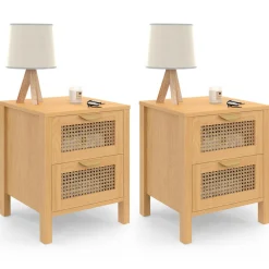 Lot de 2 tables de chevet 2 tiroirs cannage et bois*IDMarket New