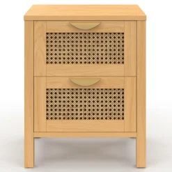 Lot de 2 tables de chevet 2 tiroirs cannage et bois*IDMarket New