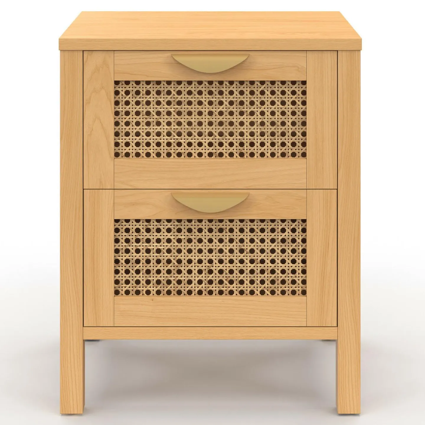 Lot de 2 tables de chevet 2 tiroirs cannage et bois*IDMarket New