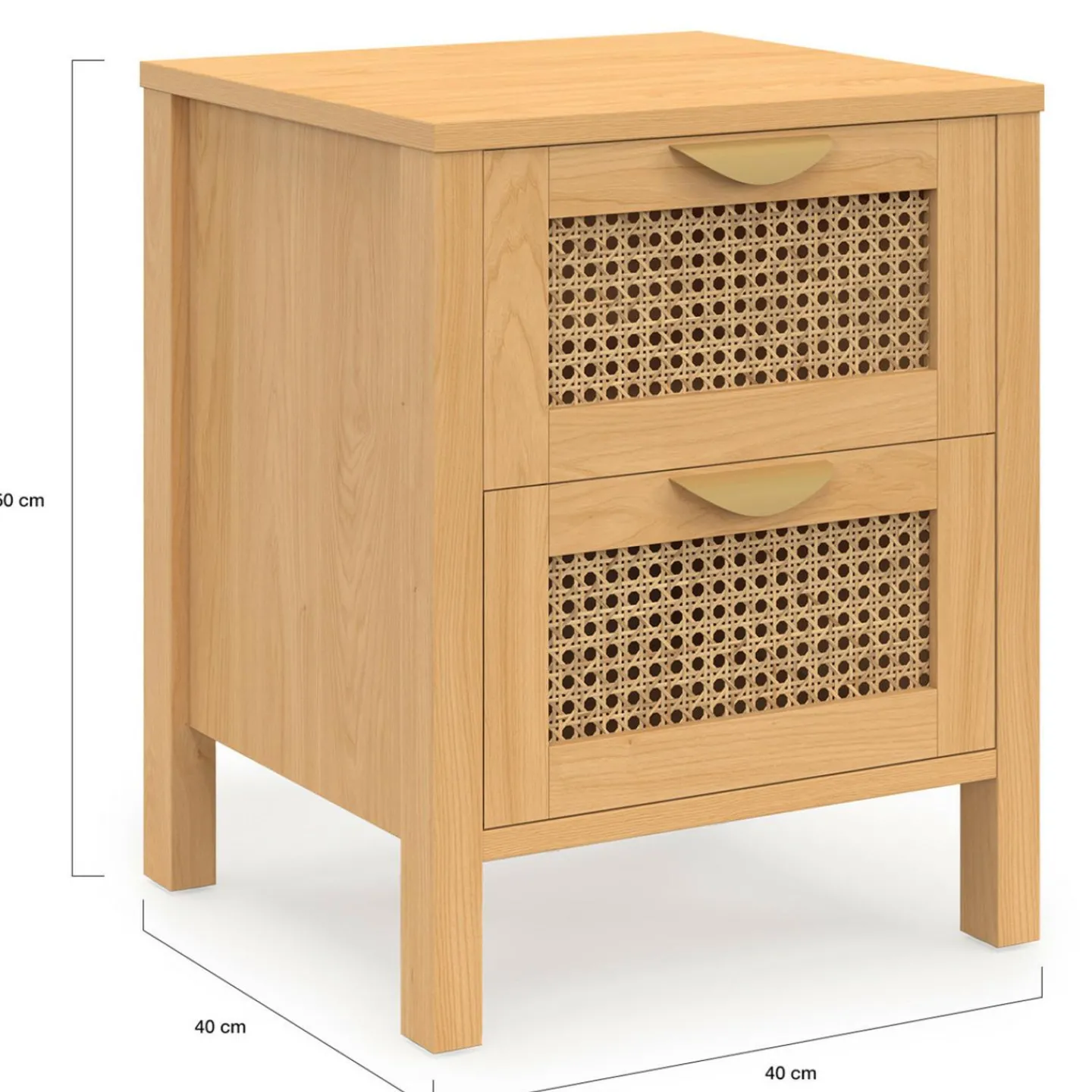 Lot de 2 tables de chevet 2 tiroirs cannage et bois*IDMarket New