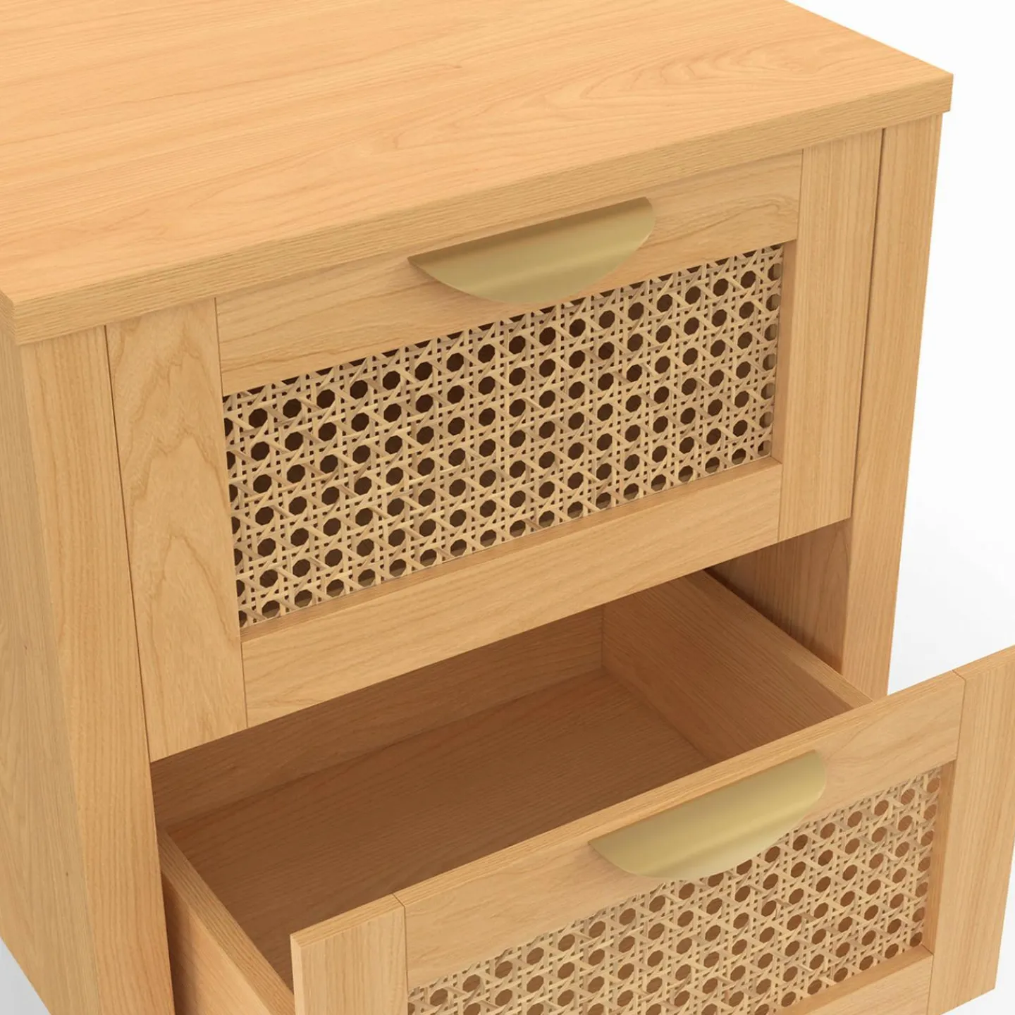 Lot de 2 tables de chevet 2 tiroirs cannage et bois*IDMarket New