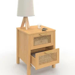 Lot de 2 tables de chevet 2 tiroirs cannage et bois*IDMarket New