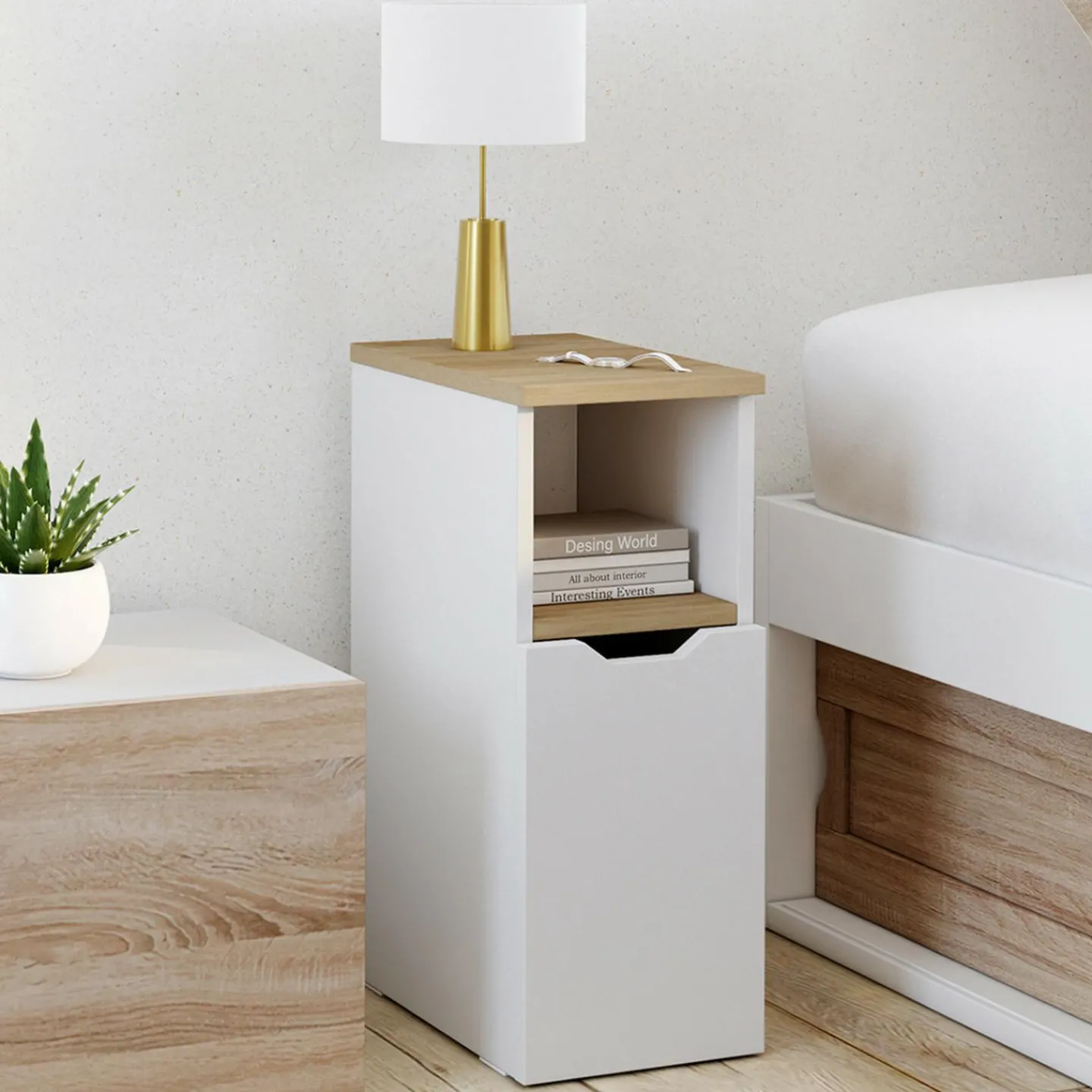 Lot de 2 tables de chevet bois et blanc 1 porte avec niche*IDMarket Hot