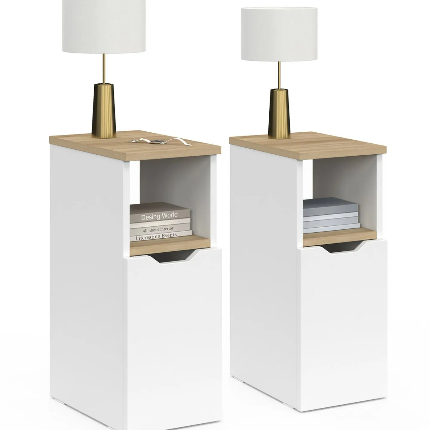 Lot de 2 tables de chevet bois et blanc 1 porte avec niche*IDMarket Hot