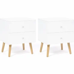 Lot de 2 tables de chevet scandinaves bois et blanc 2 tiroirs*IDMarket
