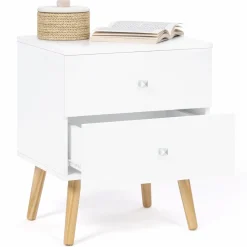 Lot de 2 tables de chevet scandinaves bois et blanc 2 tiroirs*IDMarket