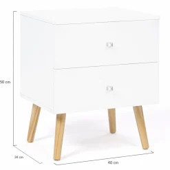 Lot de 2 tables de chevet scandinaves bois et blanc 2 tiroirs*IDMarket