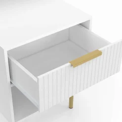 Lot de 2 tables de chevet bois blanc avec 1 tiroir lattes tasseau, une niche et pieds doré*IDMarket Clearance