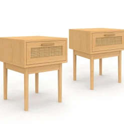 lot de 2 tables de chevet en bois cannage effet naturel avec 1 tiroir*IDMarket Discount