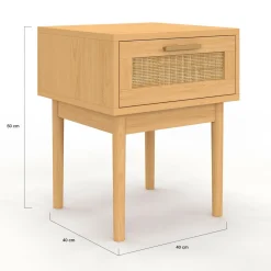 lot de 2 tables de chevet en bois cannage effet naturel avec 1 tiroir*IDMarket Discount