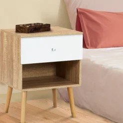 Lot de 2 tables de chevet scandinaves hêtre et blanc 1 tiroir*IDMarket Hot