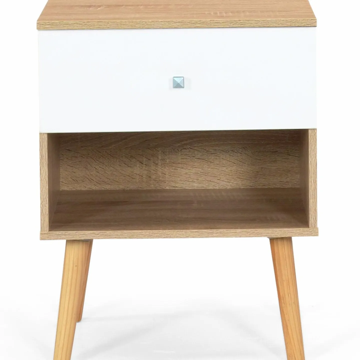 Lot de 2 tables de chevet scandinaves hêtre et blanc 1 tiroir*IDMarket Hot