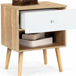 Lot de 2 tables de chevet scandinaves hêtre et blanc 1 tiroir*IDMarket Hot