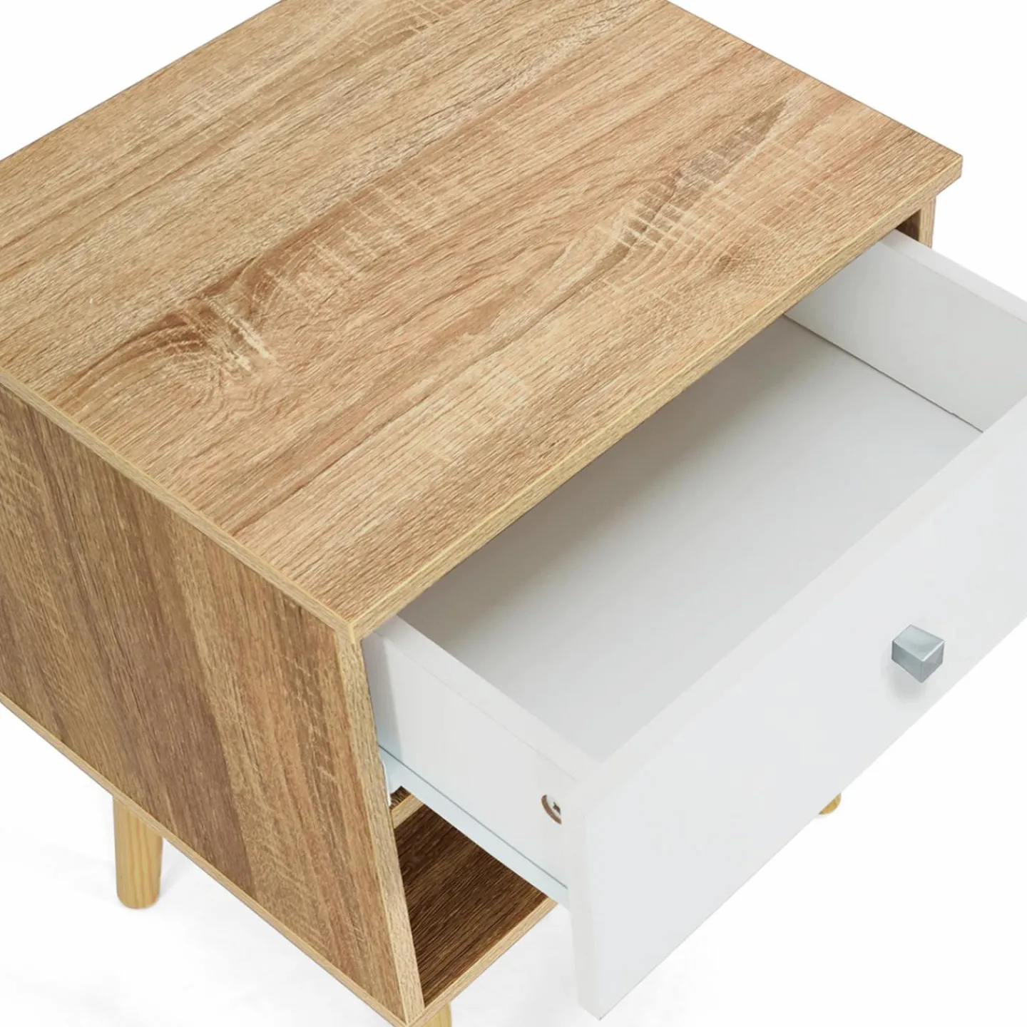 Lot de 2 tables de chevet scandinaves hêtre et blanc 1 tiroir*IDMarket Hot