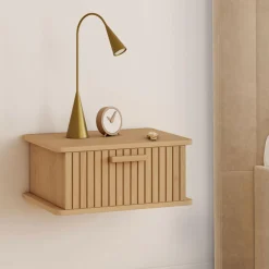 Lot de 2 tables de chevet suspendues lattes tasseau bois 1 tiroir*IDMarket Hot