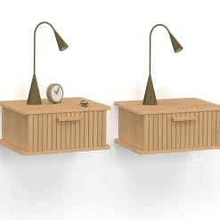 Lot de 2 tables de chevet suspendues lattes tasseau bois 1 tiroir*IDMarket Hot